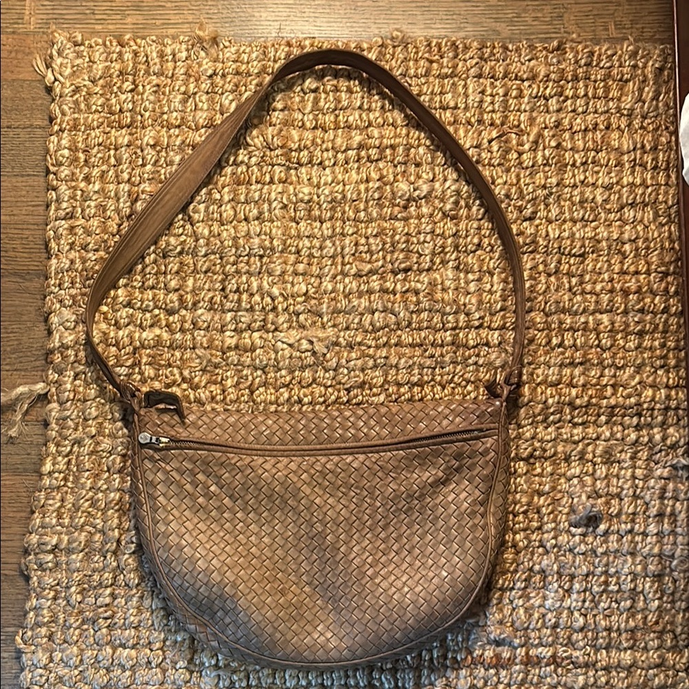 Bottega Veneta intrecciato Vintage Woven Tan Shoulder Bag
